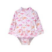 Flap Happy Flamingo Love UPF 50 Alissa Ruffle Rash Guard Swimsuit