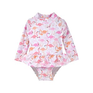 Flap Happy Flamingo Love UPF 50 Alissa Ruffle Rash Guard Swimsuit