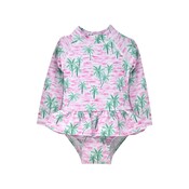 Flap Happy Artsy Palms Pink UPF 50 Alissa Ruffle Rash Guard Swimsuit