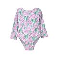 Flap Happy Artsy Palms Pink UPF 50 Charlie Long Sleeve Rash Guard Swimsuit