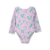 Flap Happy Artsy Palms Pink UPF 50 Charlie Long Sleeve Rash Guard Swimsuit