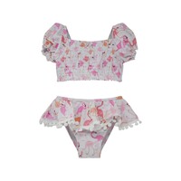 Flap Happy Flamingo Love UPF 50 Gemma 2PC Smocked Pom Pom Swimsuit