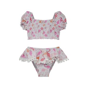 Flap Happy Flamingo Love UPF 50 Gemma 2PC Smocked Pom Pom Swimsuit