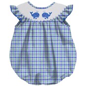 Vive La Fete Whales Smocked Plaid Seersucker Angel Wing Bubble
