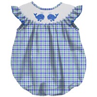 Vive La Fete Whales Smocked Plaid Seersucker Angel Wing Bubble