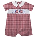 Vive La Fete 4th July Smocked Red Medium Check Boys Bubble