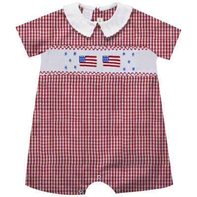 Vive La Fete 4th July Smocked Red Medium Check Boys Bubble
