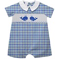 Vive La Fete Whales Smocked Plaid Seersucker Boys Bubble S/S