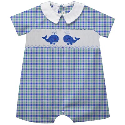 Vive La Fete Whales Smocked Plaid Seersucker Boys Bubble S/S