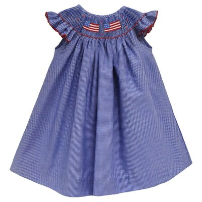 Vive La Fete 4th July Smocked Royal Gingham Angel Wing Bishop Dress