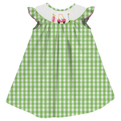 Vive La Fete Golf Cart Smocked Lime Big Check Angel Wing Bishop Dress