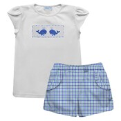 Vive La Fete Whales Smocked White Blouse and Shorts Set Girl