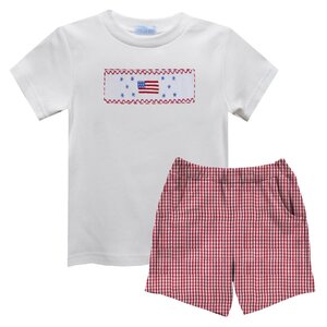 Vive La Fete 4th of July Smocked White Tee and Short Boy Set