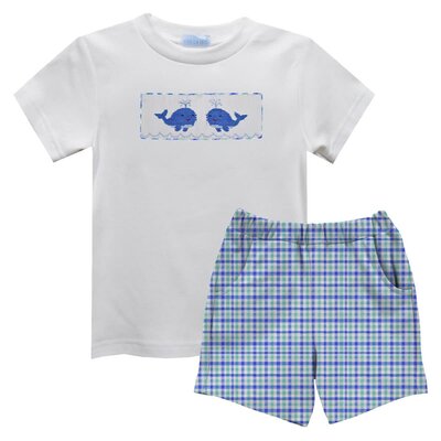 Vive La Fete Whales Smocked White Tee and Short Boy Set
