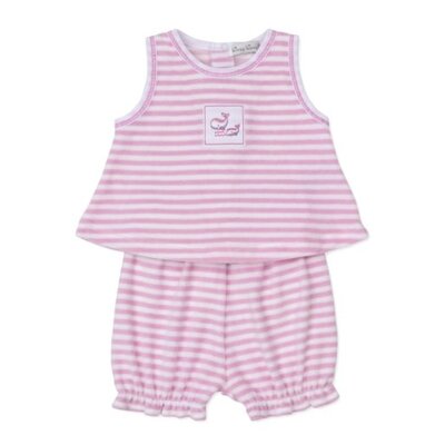 Kissy Kissy Whale Pods Pink Terry Stripe Sunsuit Set