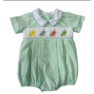 Lulu Bebe Pastel Bunny Smocked Pleated Boy Bubble