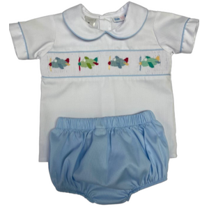 Lulu Bebe Airplane Smocked Boy Diaper Set