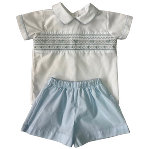 Lulu Bebe Classic Lt Blue Smocked Short Set