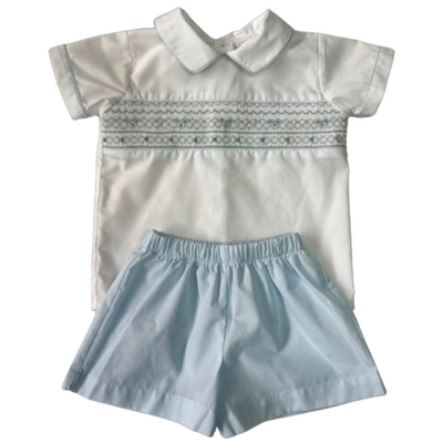 Lulu Bebe Classic Lt Blue Smocked Short Set