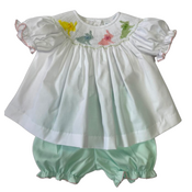Lulu Bebe Pastel Bunny Smocked Bishop Bloomer Set