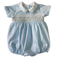 Lulu Bebe Classic Lt Blue Smocked Boy Bubble