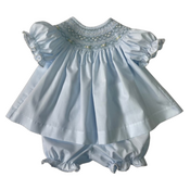 Lulu Bebe Classic Lt Blue Smocked Bishop Bloomer Set