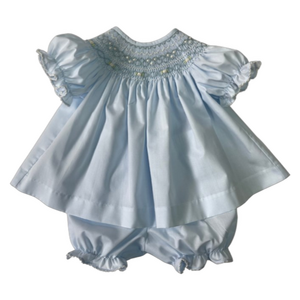 Lulu Bebe Classic Lt Blue Smocked Bishop Bloomer Set