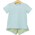 Trotter Street Kids Thomas Short Set Green Stripe/Light Blue