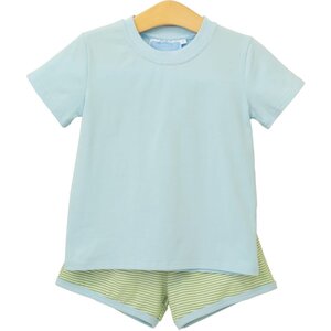 Trotter Street Kids Thomas Short Set Green Stripe/Light Blue