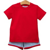 Trotter Street Kids Thomas Short Set Cornflower Stripe/Red