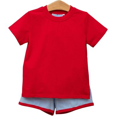 Trotter Street Kids Thomas Short Set Cornflower Stripe/Red