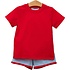 Trotter Street Kids Thomas Short Set Cornflower Stripe/Red