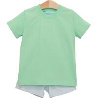 Trotter Street Kids Shepherd Short Set Light Blue Stripe/Mint