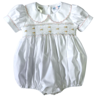 Lulu Bebe Classic White w/ Pink Smocked Waist Bubble