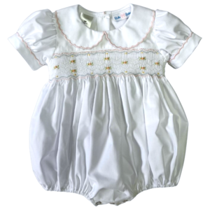 Lulu Bebe Classic White w/ Pink Smocked Waist Bubble