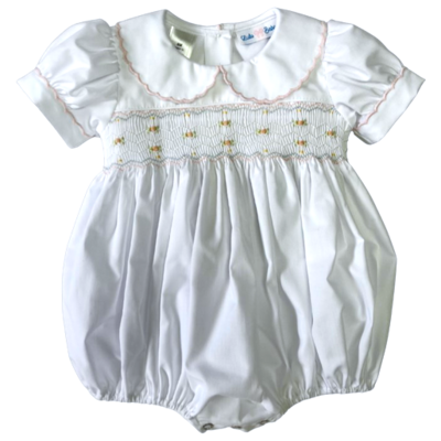 Lulu Bebe Classic White w/ Pink Smocked Waist Bubble