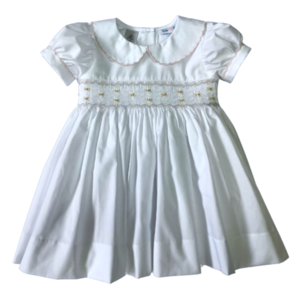 Lulu Bebe Classic White w/ Pink Smocked Waist Dress
