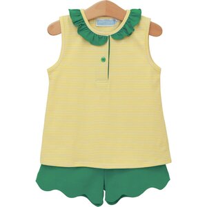 Trotter Street Kids Nora Short Set Yellow Stripe/Green
