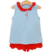 Trotter Street Kids Nora Short Set Cornflower Stripe/Red