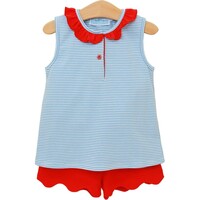Trotter Street Kids Nora Short Set Cornflower Stripe/Red