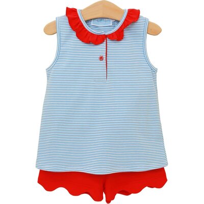 Trotter Street Kids Nora Short Set Cornflower Stripe/Red