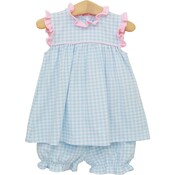 Trotter Street Kids Meredith Bloomer Set Light Blue Gingham/Light Pink Ruffle