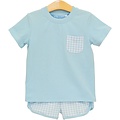 Trotter Street Kids Madden Short Set Light Blue Gingham