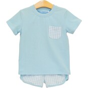 Trotter Street Kids Madden Short Set Light Blue Gingham
