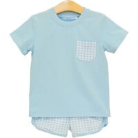 Trotter Street Kids Madden Short Set Light Blue Gingham