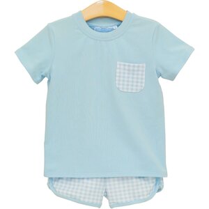 Trotter Street Kids Madden Short Set Light Blue Gingham