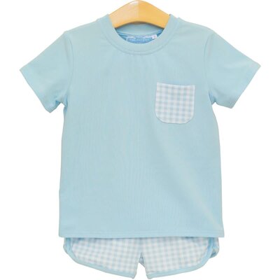 Trotter Street Kids Madden Short Set Light Blue Gingham