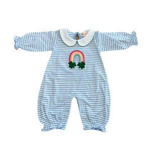 Rainbow w/Shamrock Blue Stripe Romper