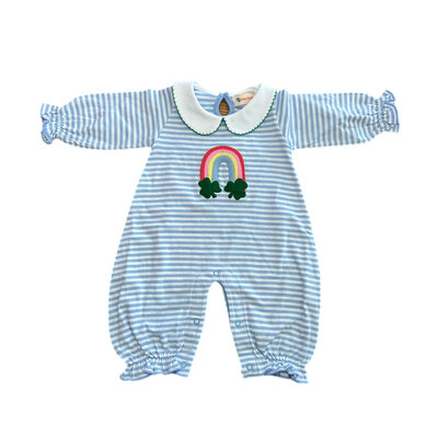 Rainbow w/Shamrock Blue Stripe Romper