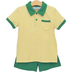 Trotter Street Kids Archie Short Set Yellow Stripe/Green